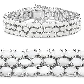 16.15 Carat Genuine Opal Oval 3-Line Silver Bracelet by JewelzDirect