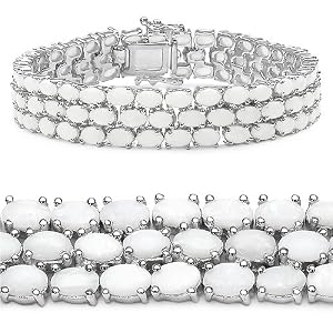 16.15 Carat Genuine Opal Oval 3-Line Silver Bracelet by