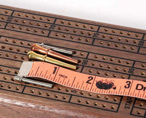 Walnut Cribbage Board Gift Set with Deluxe Metal Pegs and 2 Decks Bicycle Playing Cards