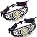 Flongo Men's Women's Alloy Black Leather Bracelet Bangle Cuff Bronze Lion Head Surfer Wrap Braided Biker Adjustable Fit 8~11 inch