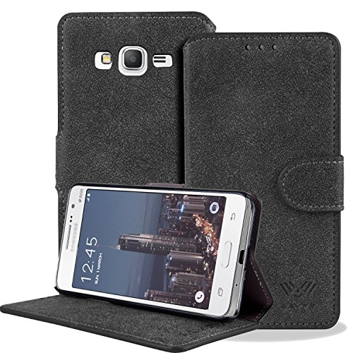 Grand Prime Case, SAVFY Samsung Galaxy Grand Prime Wallet Case, Flip Folio [Kickstand Feature] PU Leather Wallet Case with ID&Credit Card Pockets For Samsung Galaxy Grand Prime, BLACK
