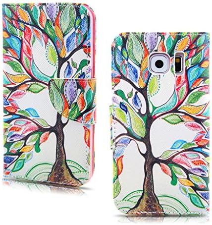 Tree And Leaves Design Wallet Leather Flip Folio Magnetic Skin Tpu Case Cover Card Slots for Samsung Galaxy S6 G9200