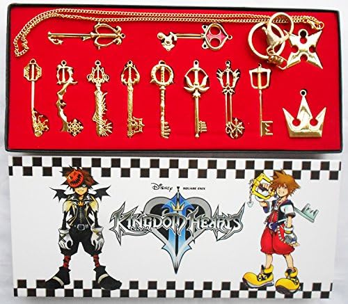 12pcs/Set Kingdom Hearts II KEY BLADE Necklace Pendant+Keyblade+Keychain Gold