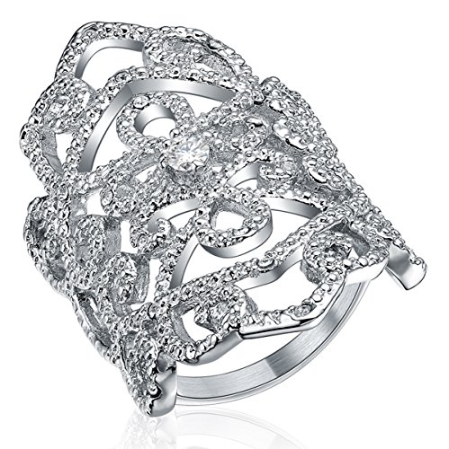 Women Stainless Steel Silver Celtic Rings Cubic Zirconia