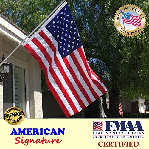 American Flag with Pole set By American Signature: Includes Outdoor Nylon US Flag Made in USA with Sewn Stripes and Embroidered Stars, 6 Foot Aluminum Tangle Free Spinning Flag Pole. (White Pole)