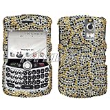 Sparkling Gold with Black Leopard Animal Print Full Diamond Rhineston Snap on Hard Skin Bling Cover Case for Blackberry Curve 8300 8310 8330