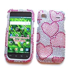 Samsung Galaxy S 4G T959V & Vibrant T959 (T-Mobile) Snap-on Protector Hard Case Rhinestone Cover "Pink Love" Design