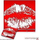 Sony PS3 Slim Skin - Big Kiss Lips White on Red
