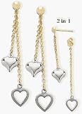10 Karat Two-Tone Gold Double Heart 2 in 1 Earrings