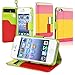 ATC Masione(TM) Apple iPhone 4/4S Credit Card Hard Shell Case Stand with Silicone Core + Screen Protector & Stylus (Wallet case Red+Yellow+Pink)