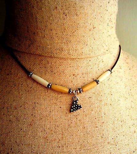 South of the border inspired, bone choker with Sterling Silver heart charm. Wear with everything leather necklace - Perfect gift of loves amulet