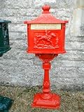 Royal Red Cast Iron Freestanding Letter Mail Box on a stem