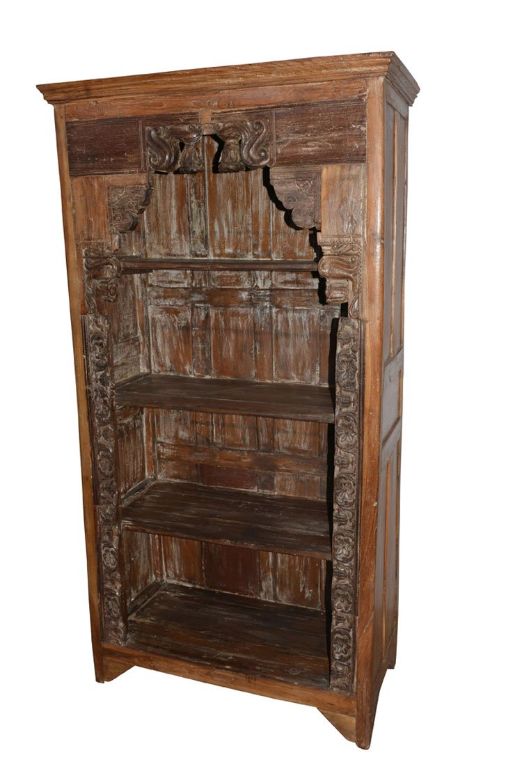 Antique Traditional Hand Carved Indian Book Case Bookshelf Arched Frame