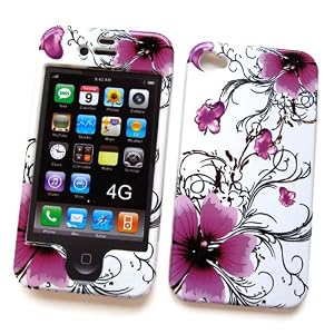 Apple iPhone 4 Snap-on Protector Hard Case Image Cover "Artistic Purple Flowers" Design