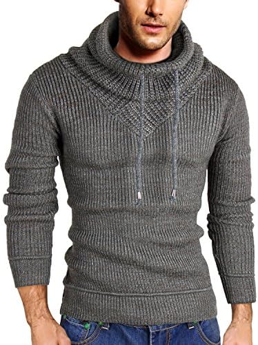 HEMOON Men's Thick Knit Pullover High Collar Sweater Winter Thermal Jumper Grey M
