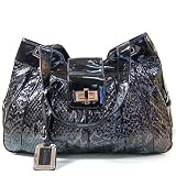 Schandra Faux Reptile Double Handle Satchel with Faux Patent Trim