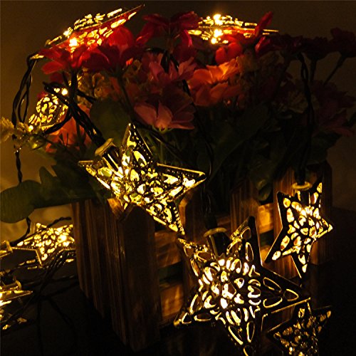 Sunniemart 20 LED Solar Powered Clear Globe String Lights Outdoor Decorative Lights for Christmas Wedding Party Garden Lawn Patio Decoration (Warm White) (Star Shape)