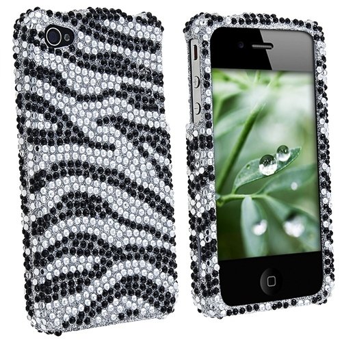 Cheap Apple iPhone 4G Full Diamond Case - Silver Zebra Design (Rear Only)