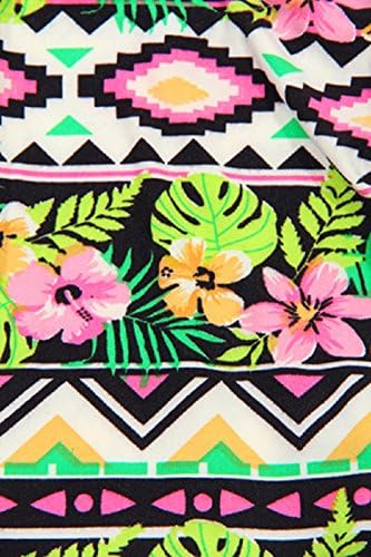 Girls Printed Elastic Waist Stretch Leggings (Medium , Hawaiian Tropical)