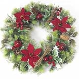 Luxury 18'' Red Poinsettia Christmas Wreath Decoration Kitchen & Housewares