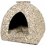 AlphaPooch Napper Cat Den, Black Berry Branch Fabric with Black Solid Interior