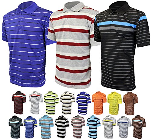 Enimay Men's Striped Polo Collared Casual Short Sleeve Dress Shirt