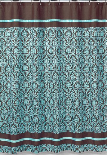 designer shower curtains:Turquoise and Brown Bella Kids Bathroom Fabric Bath Shower Curtain