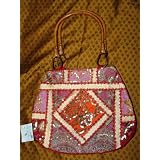 Womens Boho Handbag Carmine Red Pink Beaded Sari Patchwork Designer Purse