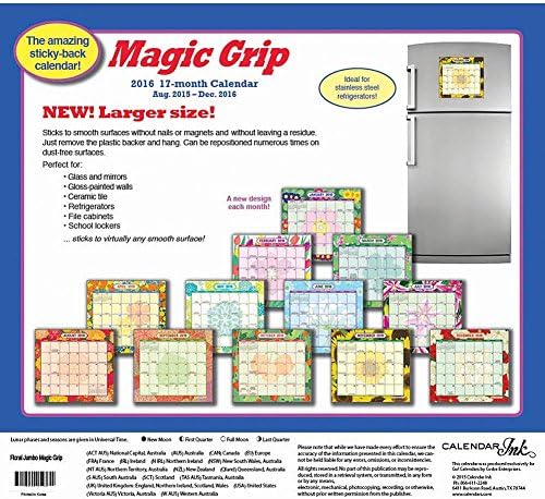 2016 MAGIC GRIP "Floral" Monthly Wall Calendar Covers August 2015 through December 2016