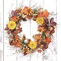 Fall Medley Wreath - 22 Inch (Zinnia, Blackeyed Susan, Autumn Leaves and Berries)
