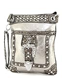 Pewter Crocodile Rhinestone Buckle Western Messenger Purse