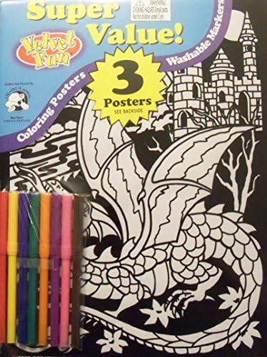 Velvet Fun Coloring Art 3 Pack with Markers ~ Dragons (Dragon, Dragon vs. Knight, Map to Fortune)