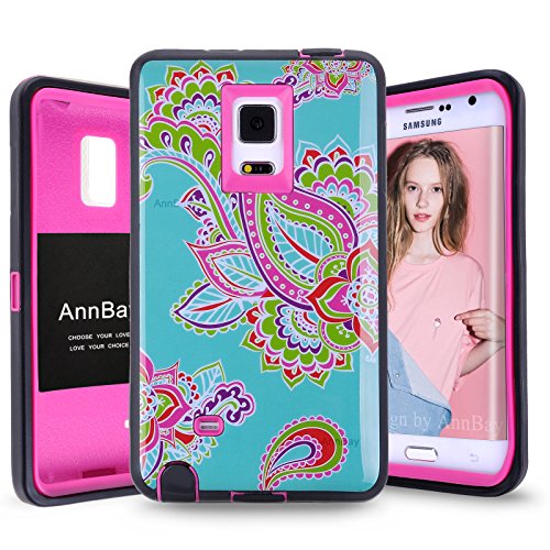 Note Edge Case,Note 4 Edge Case,AnnBay for Samsung Galaxy Note Edge 3in1 Triple Layer Hybrid High Impact Armor Combo Resistant Full-body Protection Case(Flower Hot Pink)