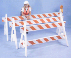 Plasticade Barricades: Two A-Frame Legs with One 8' HI Prismatic Grade Sheeted I-Beam