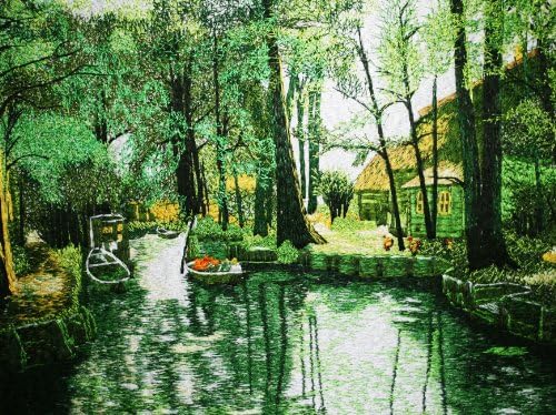 PEA Designs, Water Village Wall Décor, Chinese Su Embroidery Pattern, Timeless Wall Hanging Artwork, Elegant Needlepoint Tapestry, Traditional Wall Art for Room Decoration, Unique Housewarming Gift Idea, 29-3/16" x 20-13/32"