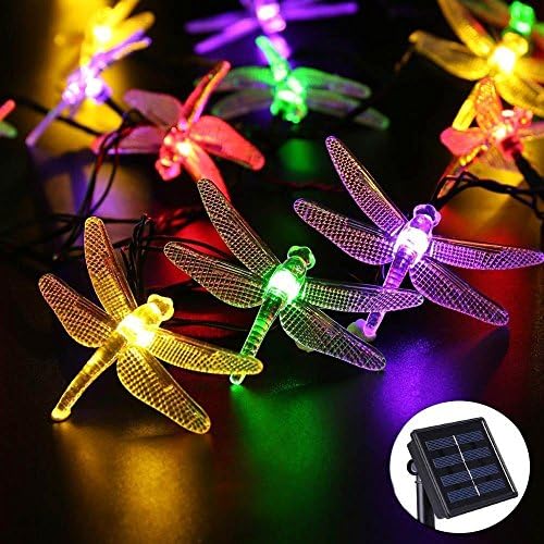 iLAZ Solar Lights Garden,Dragonfly Outdoor String Lights with 20LED 15.8ft Fairy Light Christmas Globle Lights for Path Indoor Party Decoration(Multi color)