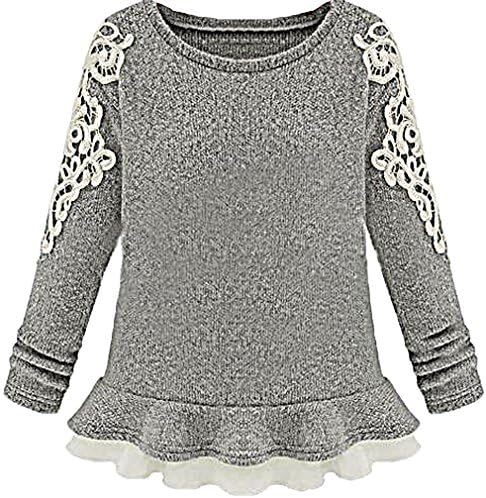 JVA Women's Stylish Slim Fit Knitted Short Pullover Lace Decoration Dress SW11, Grey Medium