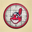 Cleveland Indians 12in Art Glass Clock MLB Baseball Fan Shop Sports Team Merchandise