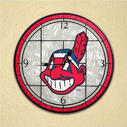 Cleveland Indians 12in Art Glass Clock MLB Baseball Fan Shop Sports Team Merchandise