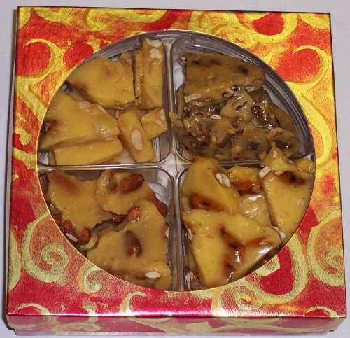 4 Pack of Assorted Brittle-Peanut, Pretzel and Peanut, Walnut, & Almond in a Red &... by Almonds