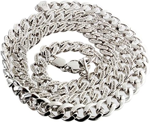 Sterling Silver Men's Pave Cz Cuban Link Chain 30" 11mm Wide 121 Grams