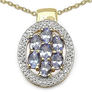 1.20 Carat Genuine Tanzanite 14K Yellow Gold Over Silver Pendant by 