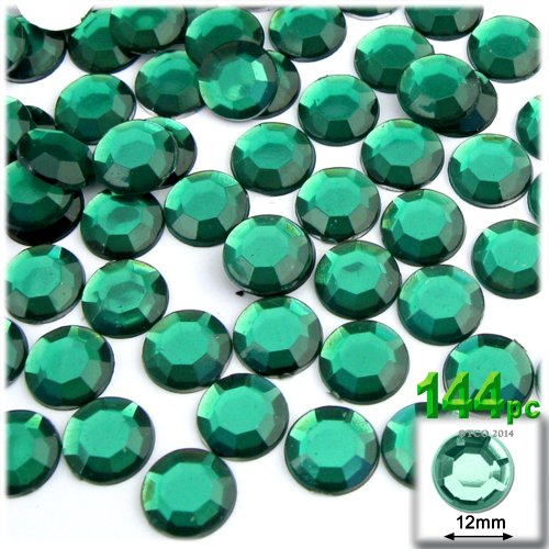 The Crafts Outlet 144-Piece Flatback Round Rhinestones, 12mm, Emerald Green