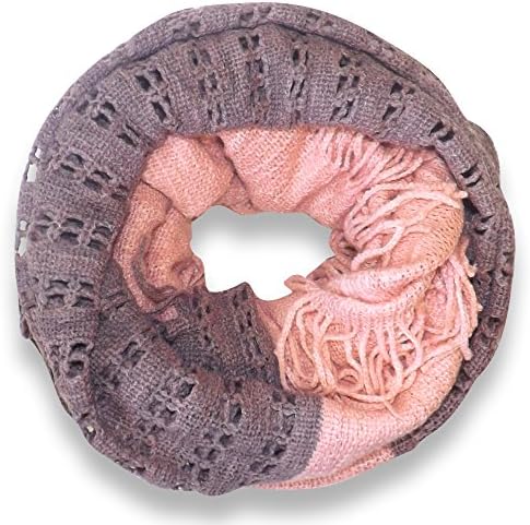 Peach Couture Warm Bohemian Crochet Hand Knitted Fringe Loop Scarf/Wrap (Pink Square)