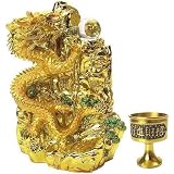 風水の黄金・山昇龍 天然水晶玉&水盃付き(五本指の皇帝龍)