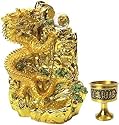 風水の黄金・山昇龍 天然水晶玉&水盃付き(五本指の皇帝龍)