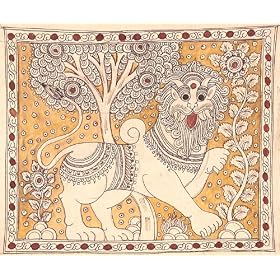 Lion - Kalamkari Painting on Cotton - Artist: M. Vishwanath Reddy - National Award Winner