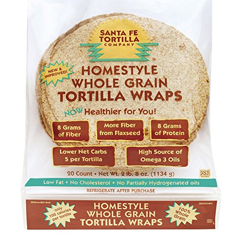 Santa Fe Tortilla Company Home Style Whole Grain Wraps with Flaxseed, 20 Count (Pack of 4) Food