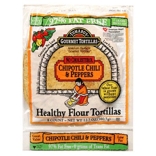 Tumaro's 8-Inch Tortillas, Chipotle Chili & Peppers, 12.7-Ounce Packages (Pack of 6)