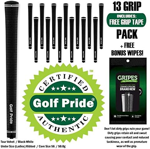 Golf Pride TOUR VELVET Golf Grips (13 Pack) Includes FREE Grip Tape & FREE Grip Wipes! (Undersize (Ladies) 56 Ribbed)